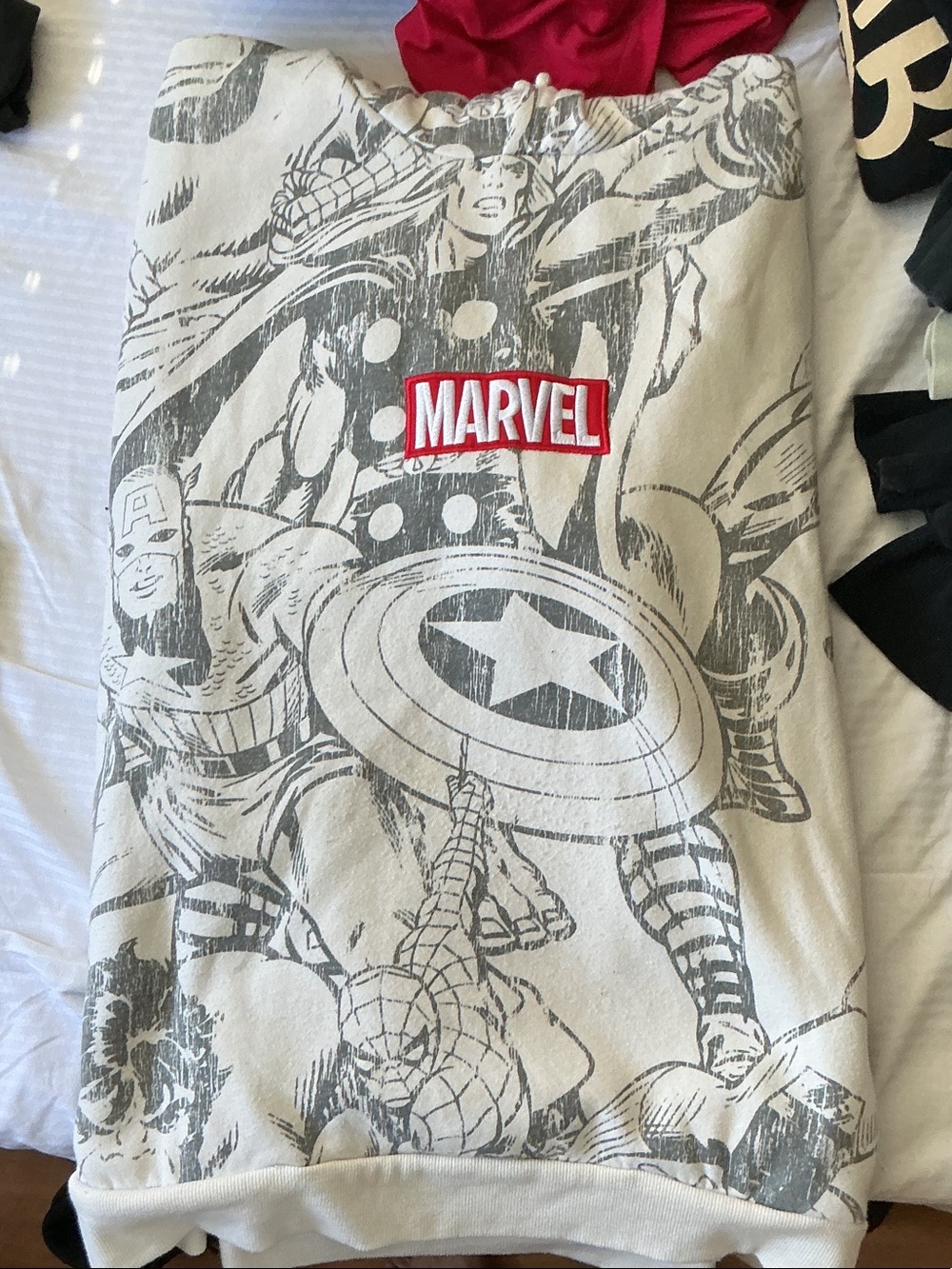 Marvel White and Black Comic-Print Athletic Shorts with Red Logo